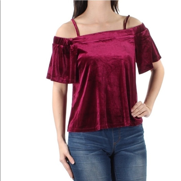 One ❤️ Clothing Burgundy Velvet Off Shoulder Small - Picture 1 of 6